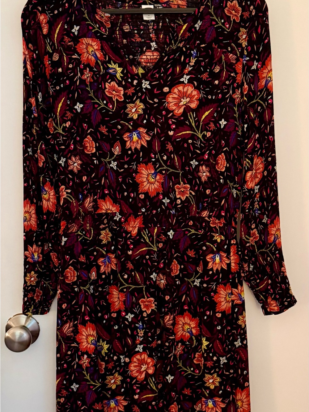 Old Navy Black Midi Dress with Orange and Purple Floral Print